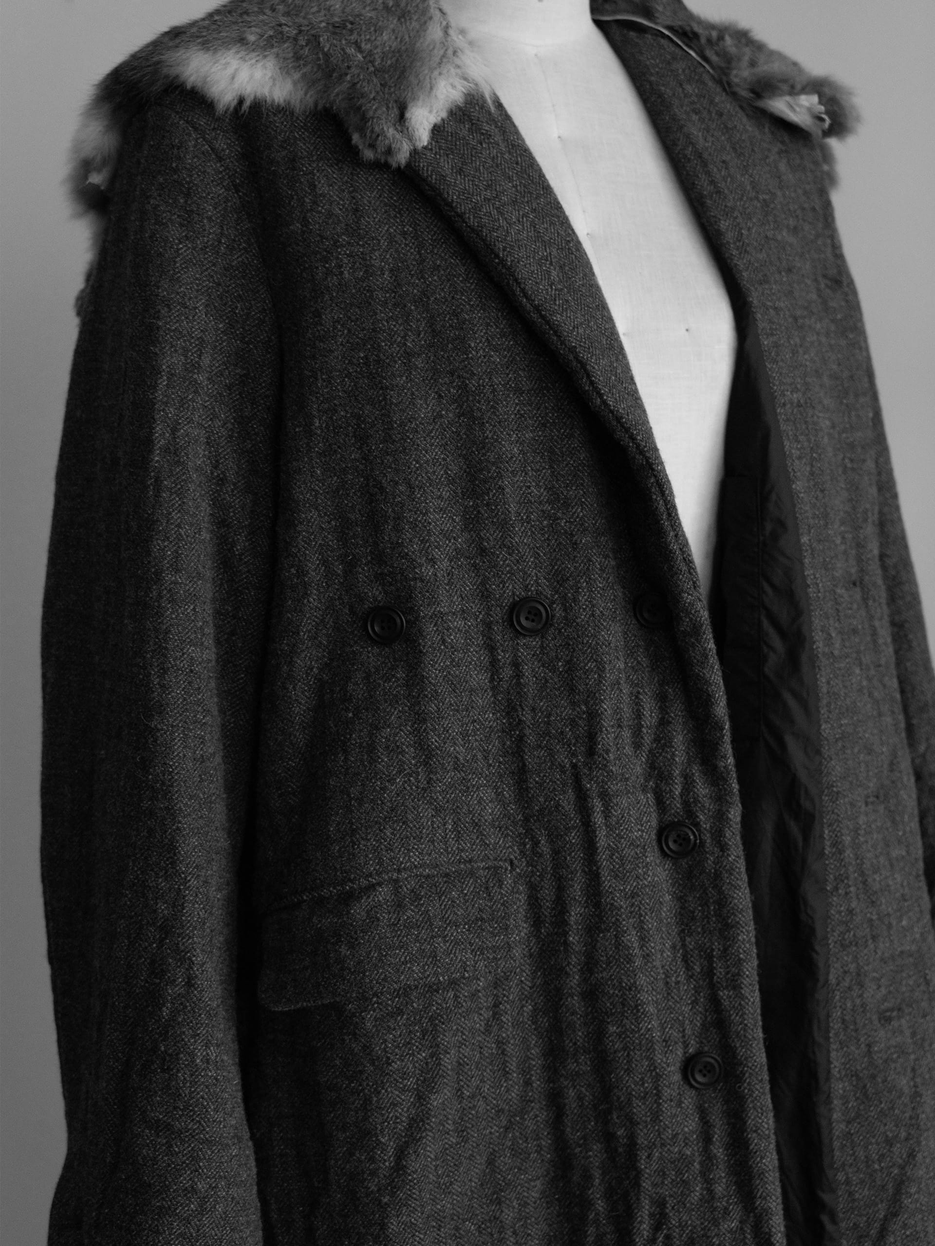 British Wool Herringbone Coat(Rabbit Fur) NIGHTHAWKS 名称未設定 1111 のコピー NIGHTHAWKS